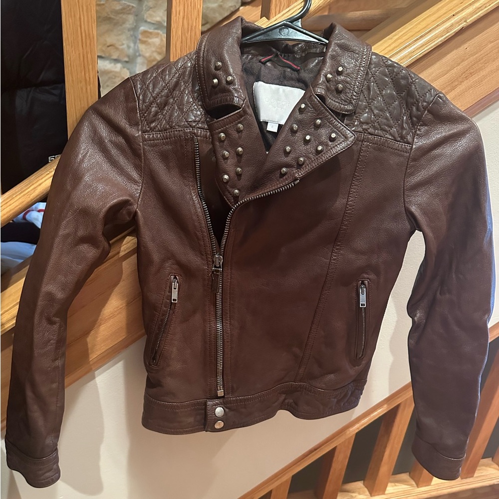 Children Gucci brown leather jacket  size 8